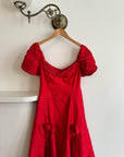 Vintage Pure Silk Red Off Shoulder Midi Dress