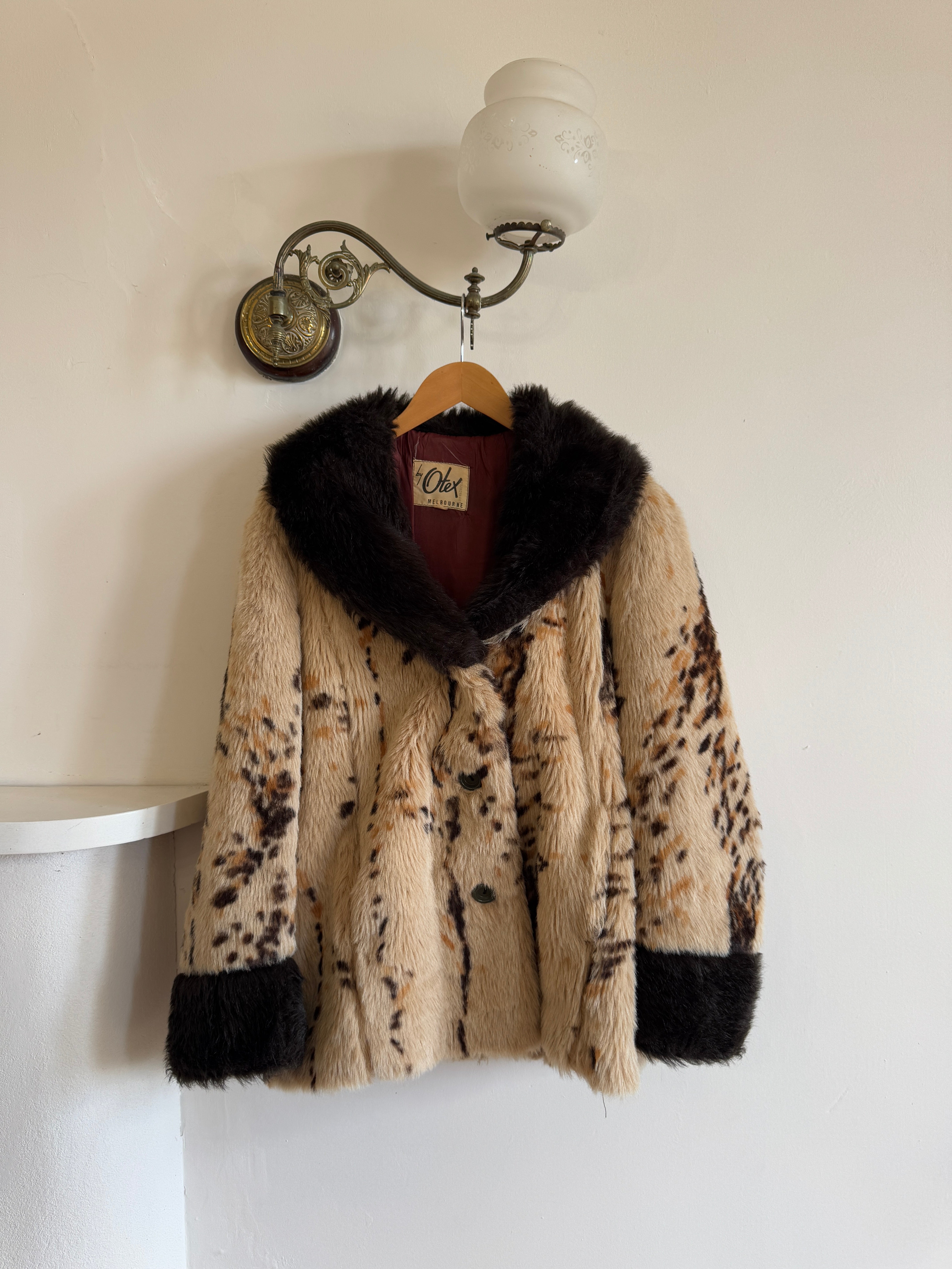 Vintage 60s Faux Fur Spotted Caramel Choc Australian Made Coat
