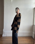 Vintage 80s Pure Wool Checkerboard Oversized Cardi