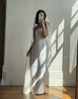 Vintage 90s Ivory Strapless Wedding Dress with Chiffon High Split