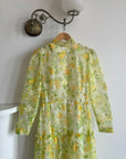 Vintage 70s Lemon Floral Tiered Maxi Dress