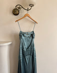Vintage 90s Teal Satin High Low Prom Dress