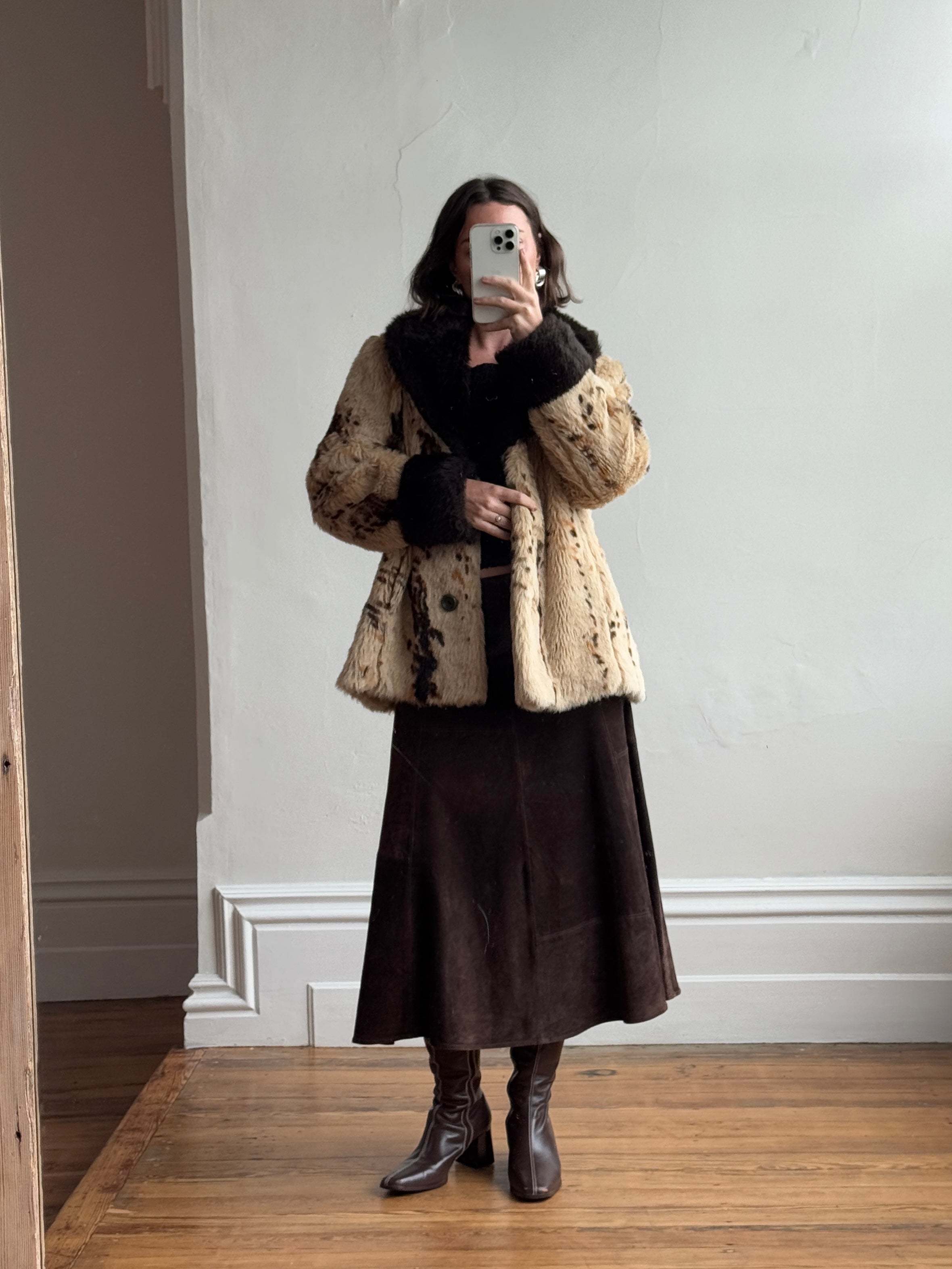 Vintage 60s Faux Fur Spotted Caramel Choc Australian Made Coat