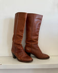 Vintage 70s Cognac Leather Calf High Boots Made in Brazil