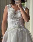 Vintage 80s Pearl Embellished Chiffon Princess Wedding Dress