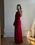 Vintage 90s Crimson Satin Ruched Bias Gown