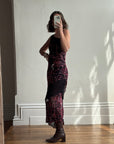 Vintage 90s Beaded Asymmetrical Evening Dress Red Vine
