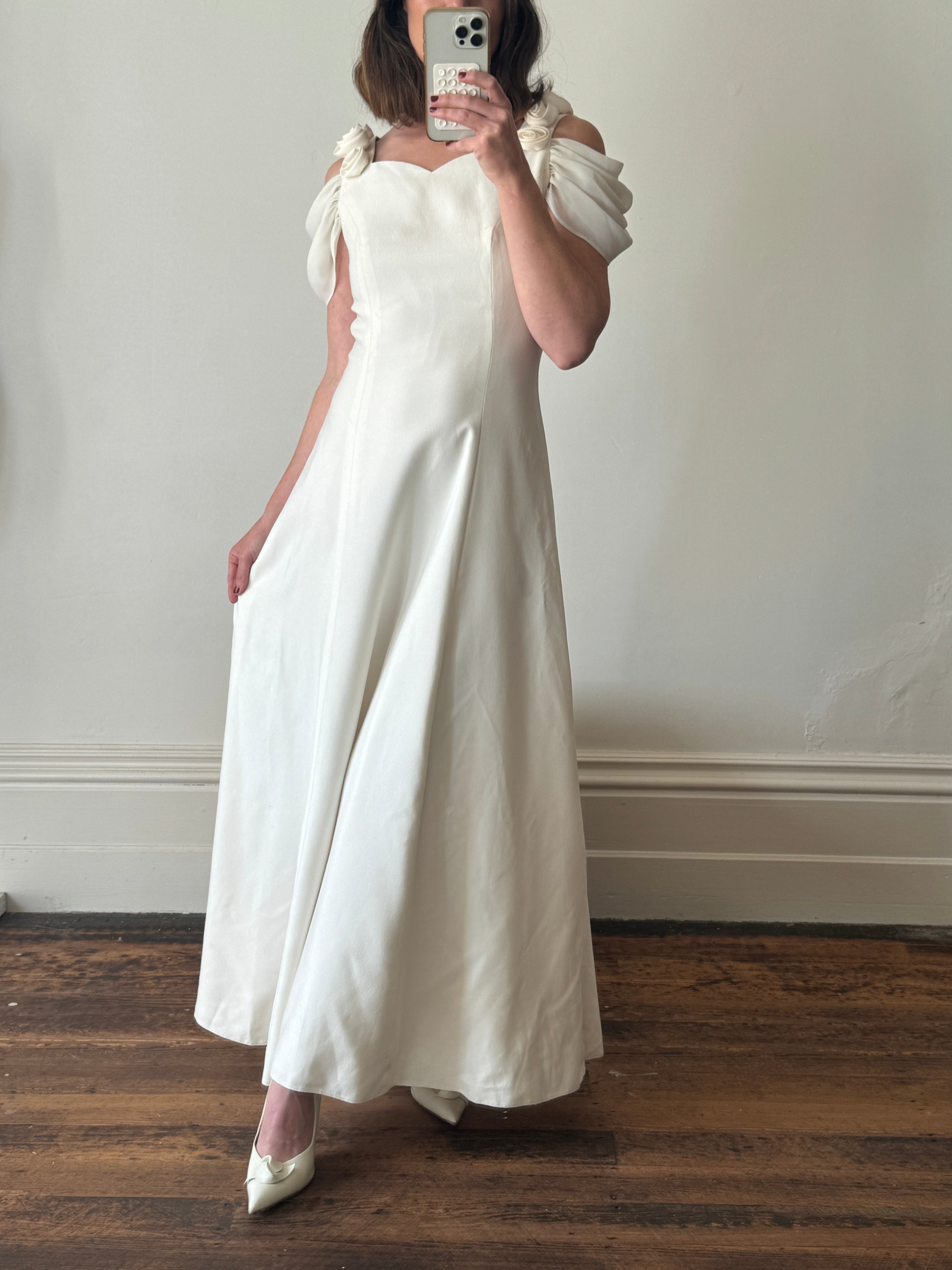 Vintage 90s Crepe Rosette Wedding Dress