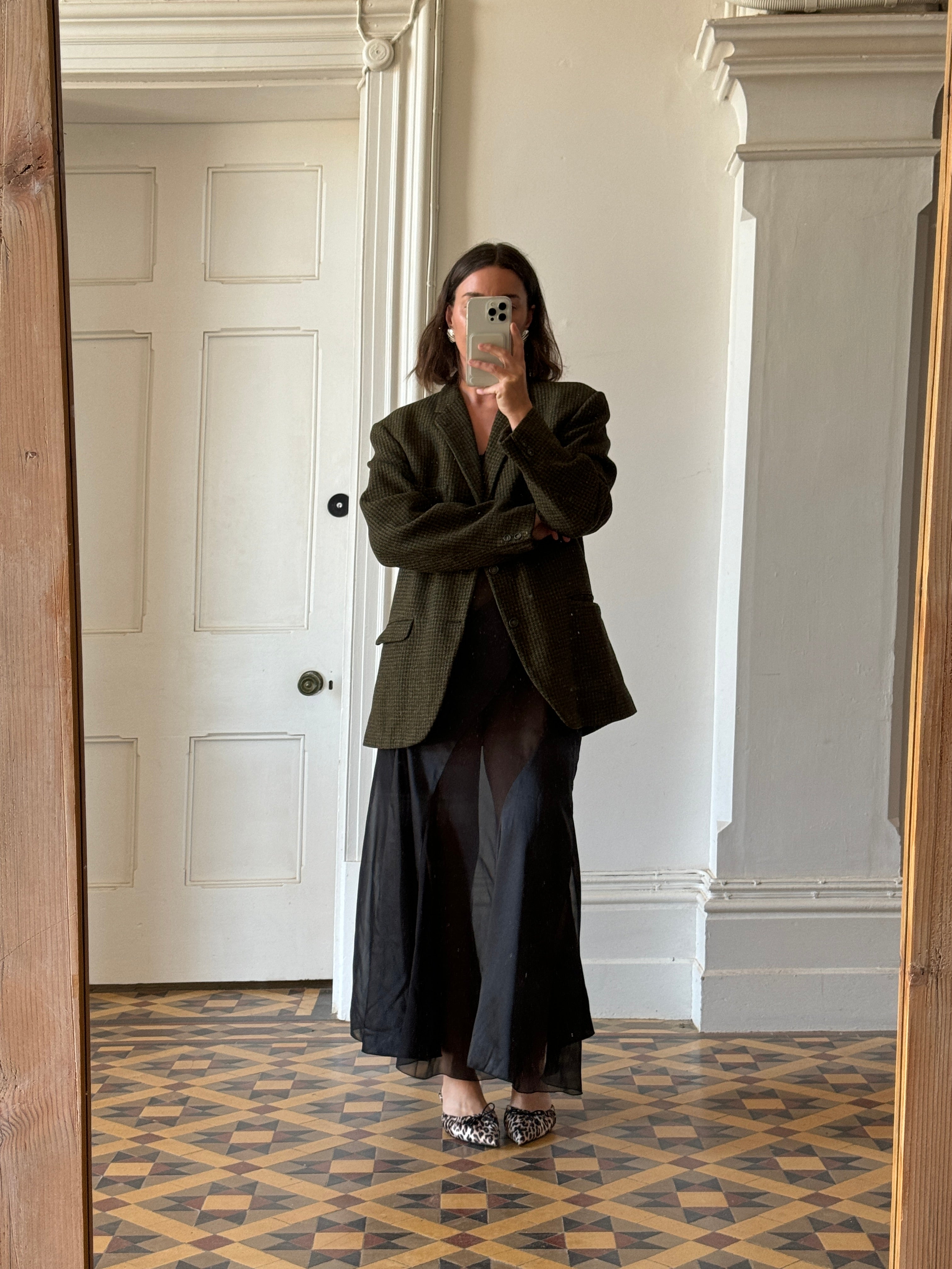 Vintage 50s Pure Wool Olive Herringbone Blazer