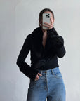 Vintage 90s Rare Plein Sud Wool Blend Knit with Fur Collar and Cuffs