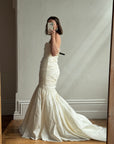 Vintage Y2K Pure Silk Taffeta Gathered Fishtail Wedding Gown