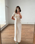 Vintage Pure Raw Silk Empire Bridal Dress With Floral Applique