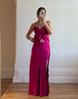 Vintage 90s Butterfly Fuchsia Silk Maxi Dress