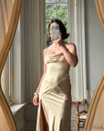 Vintage 90s Pure Silk Bias Cut Split Gown Champagne