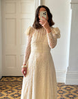 Vintage 40s Collared Lace Wedding Gown With Train