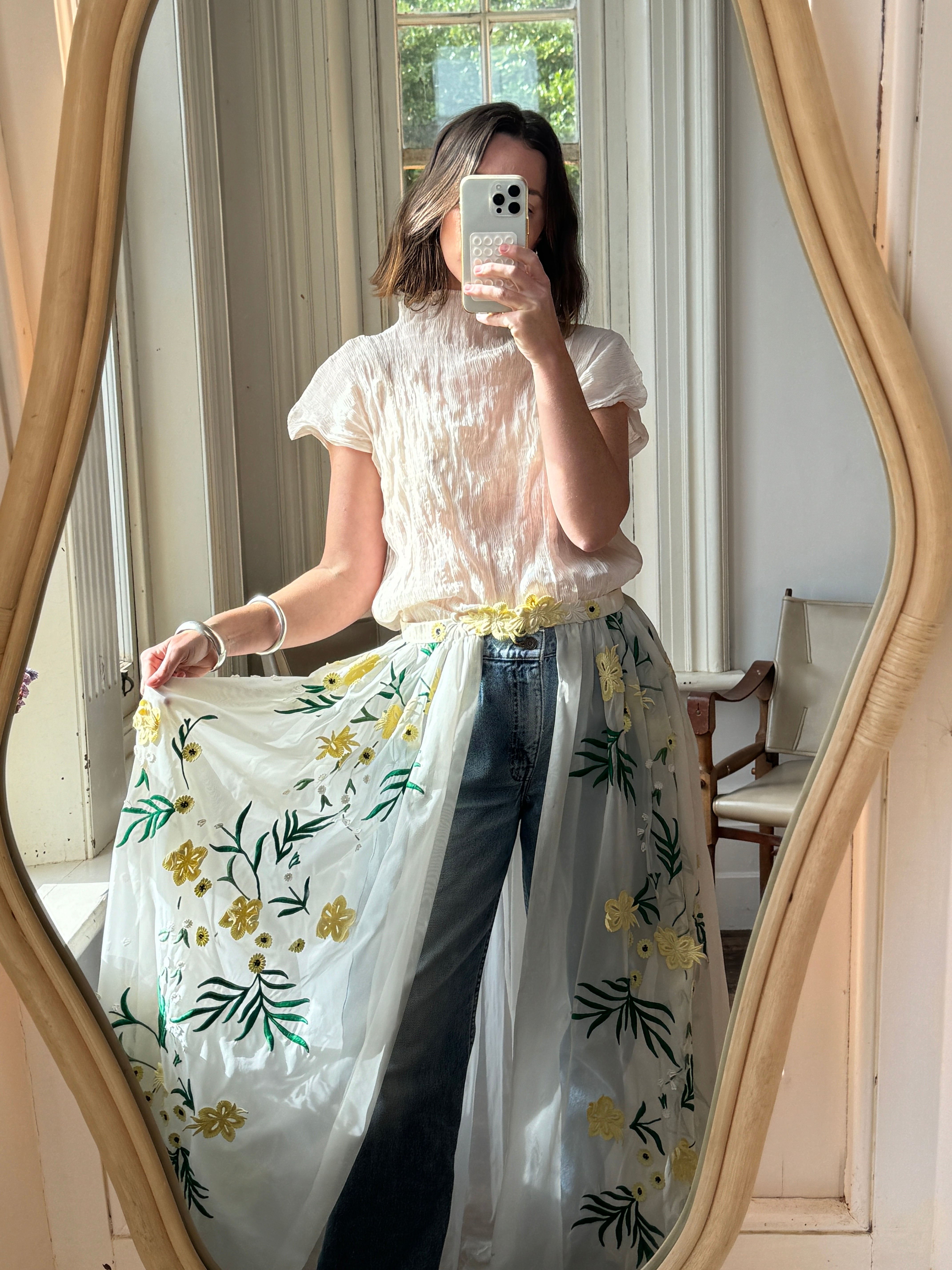 Vintage Rare Sheer Spring Floral Applique Belt Skirt