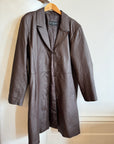 Vintage 90s Leather Trench Coat Deep Brown