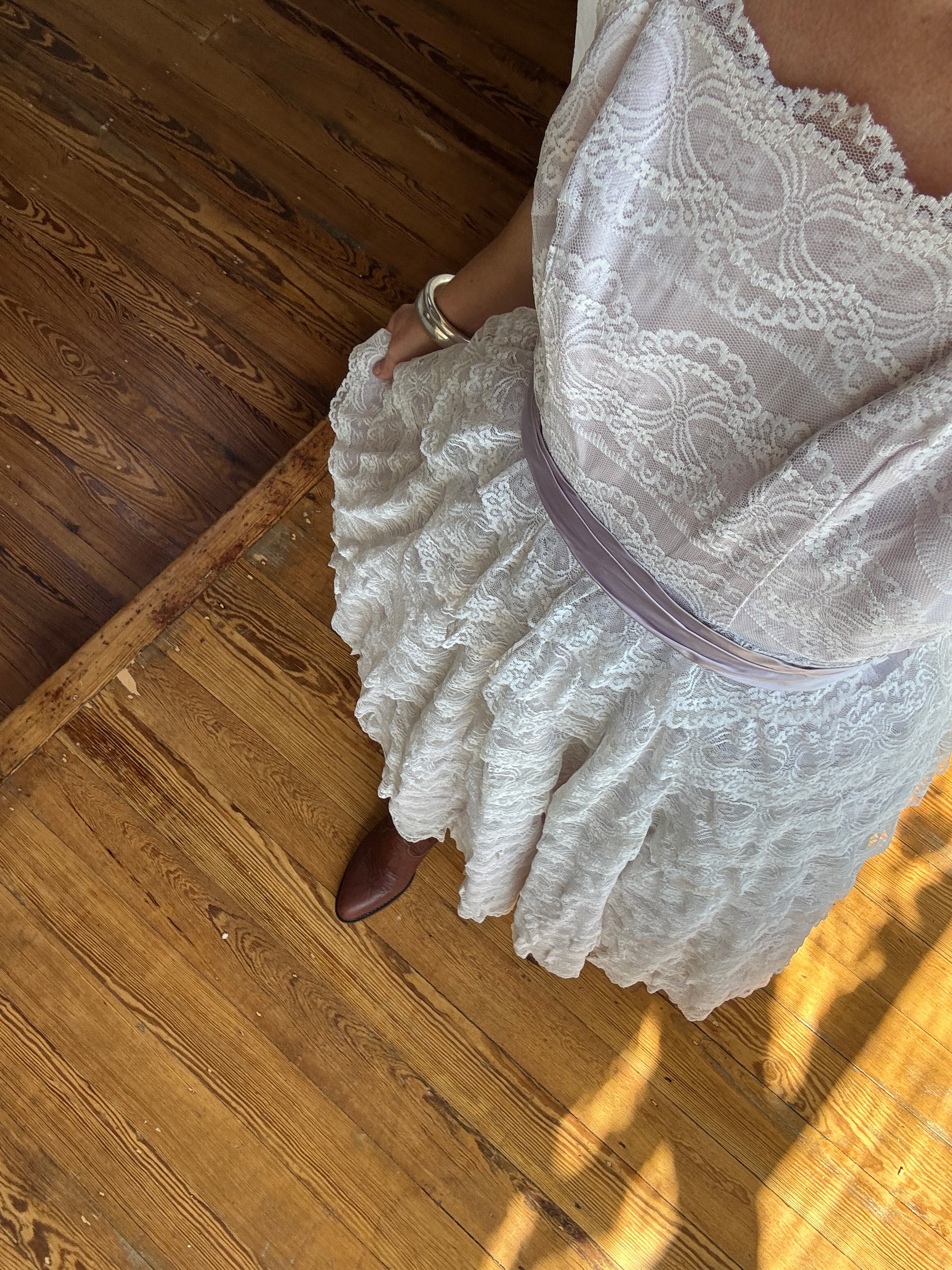 Vintage 50s Cupcake Tiered Lace Prom Dress Lilac