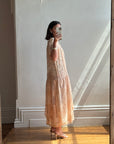 Vintage 70s Peach Cotton Lace Drop Waist Dress