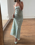 Vintage 90s Jenny Bannister Lace Mesh Prom Dress Baby Blue