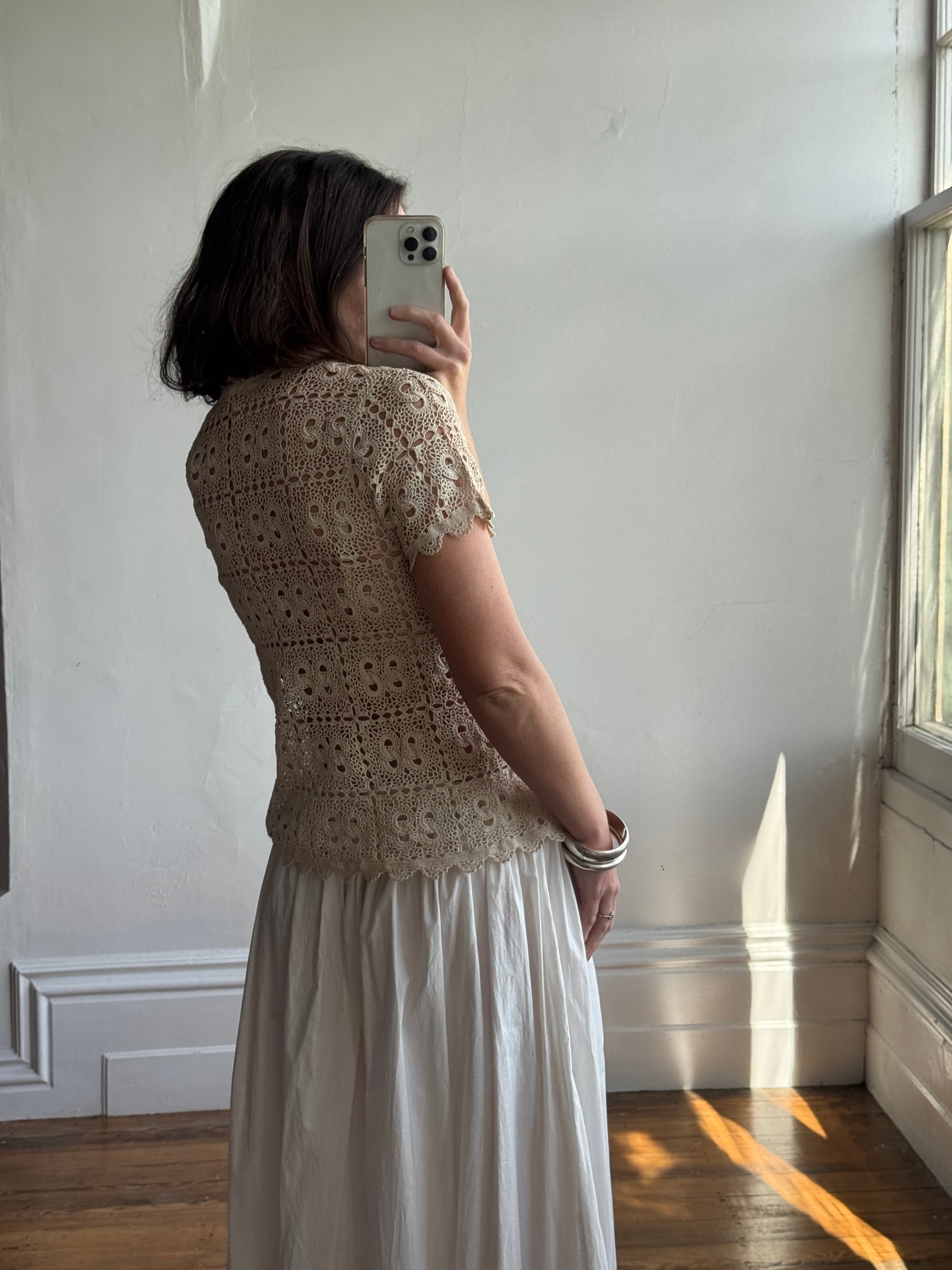 Vintage 70s Crochet Button Up Top