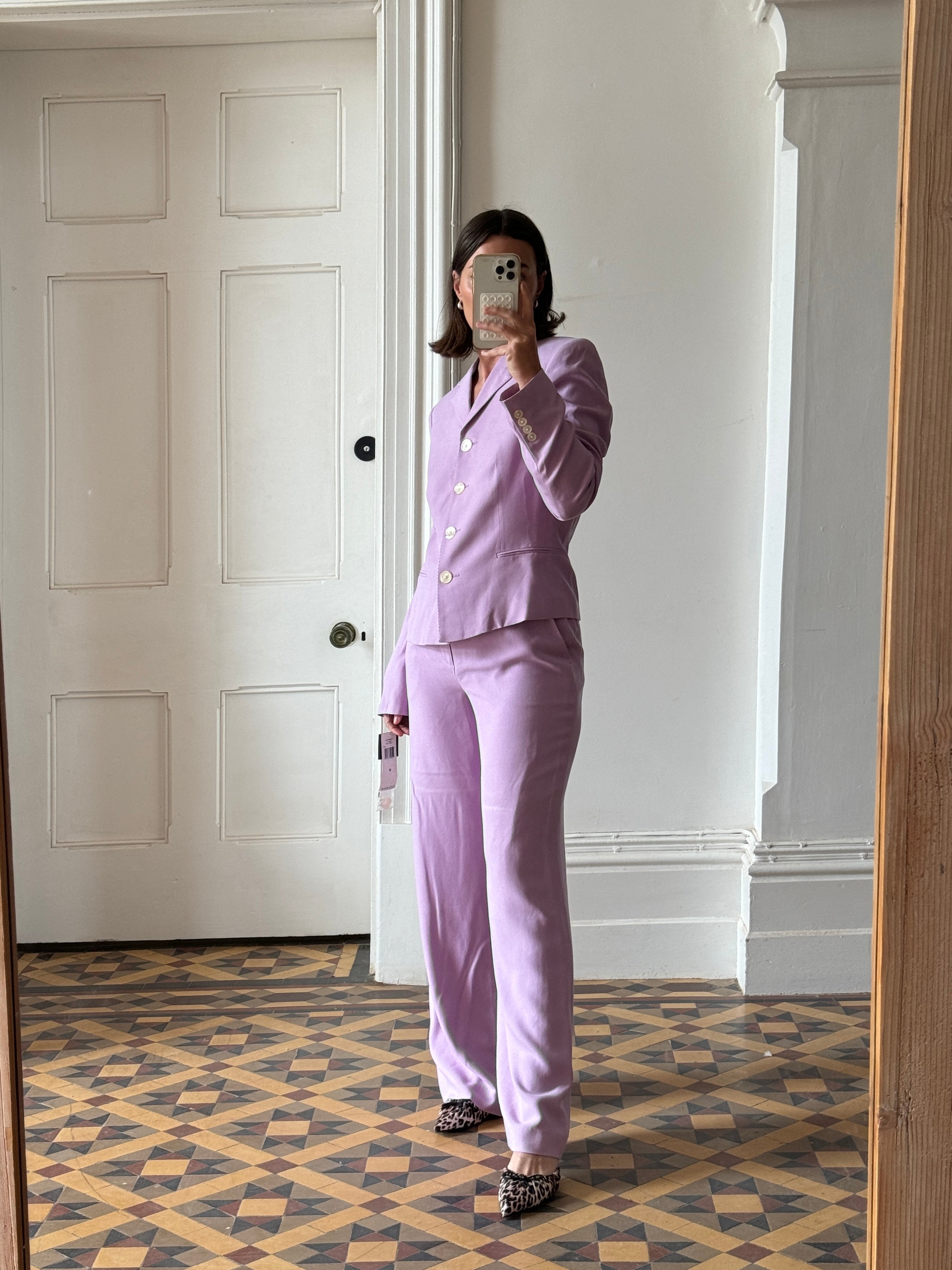 Vintage 90s Ralph Lauren Pure Silk Lilac Suit with Original Tags Attached