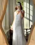Vintage 90s Silver Sequin Fairy Wedding Dress With Scarf
