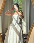 Vintage 90s Strapless Jacquard Satin Princess Wedding Dress