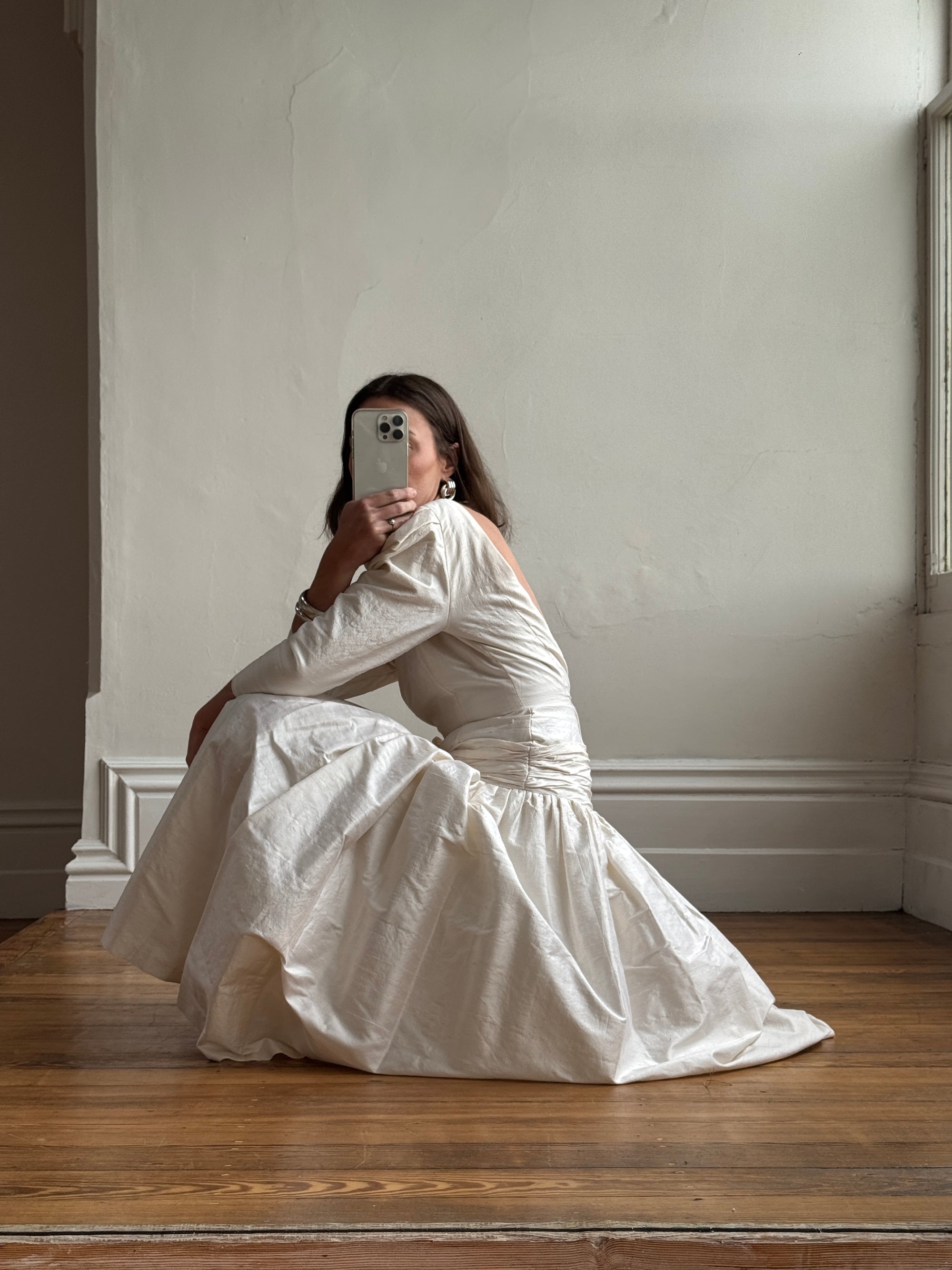 Vintage 80s Pure Silk Drop Waist Bridal Midi