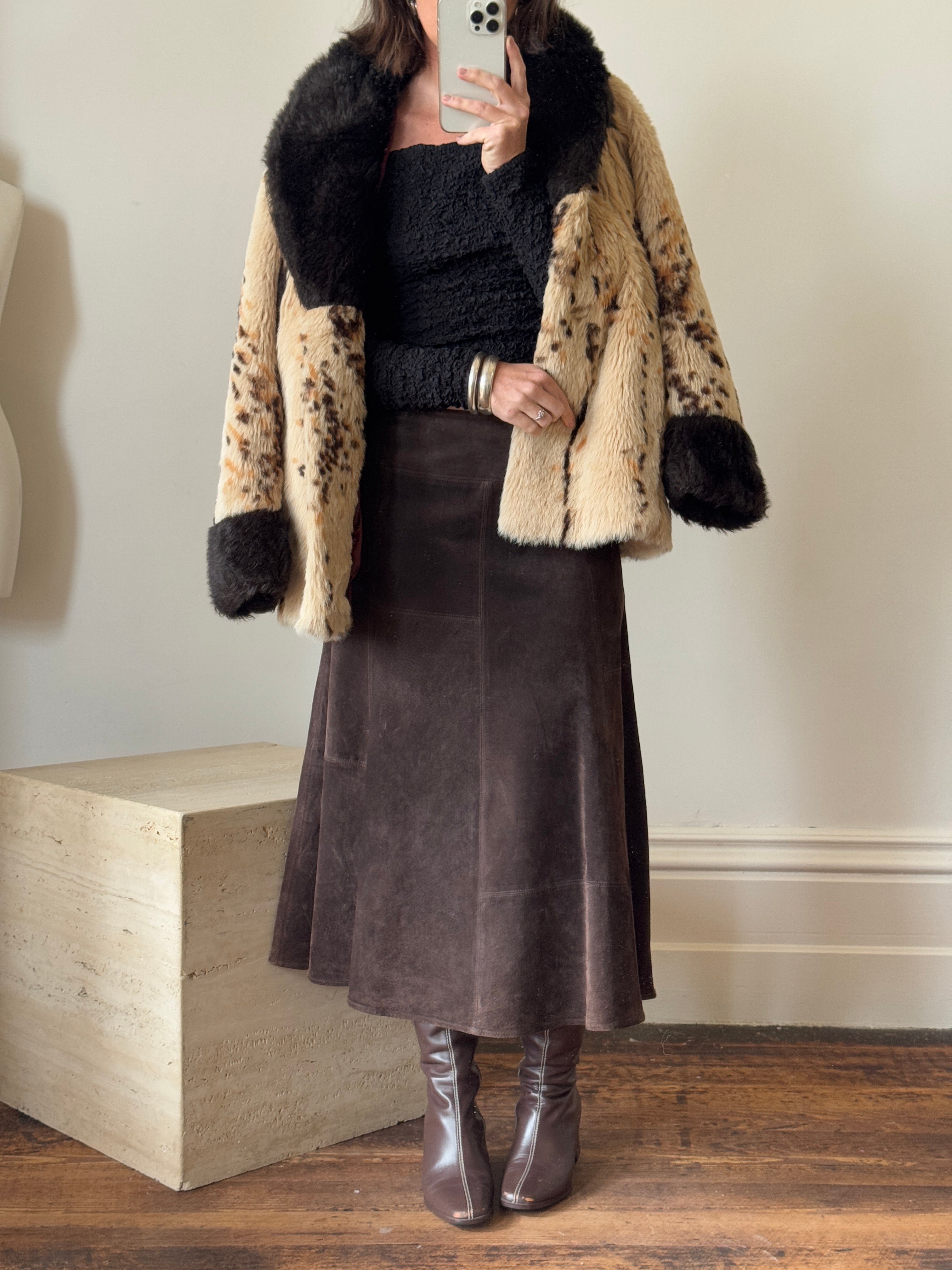 Vintage 60s Faux Fur Spotted Caramel Choc Australian Made Coat