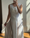 Vintage 40s Liquid Satin Sleeveless Lace Wedding Gown