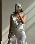 Vintage 30s Satin Bias Belted Bridal Midi