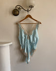 Vintage 80s Baby Blue and Creme Satin Bodysuit
