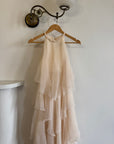 Vintage 70s Tiered Chiffon Wedding Dress Creme