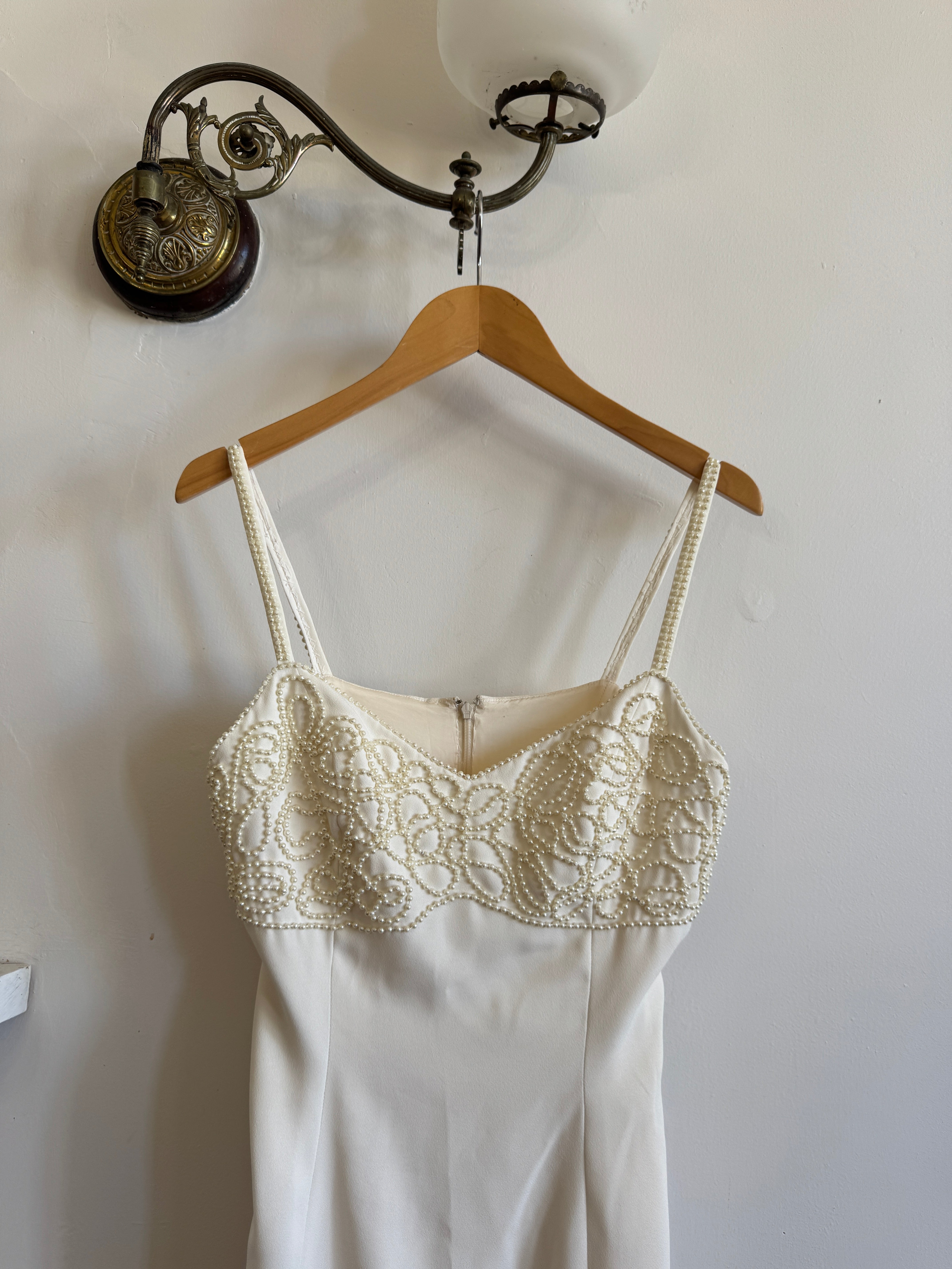 Vintage 90s Pearl Crepe Bridal Midi with Split