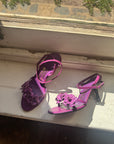 Vintage 90s Ferragamo Strappy Flower Heels Grape