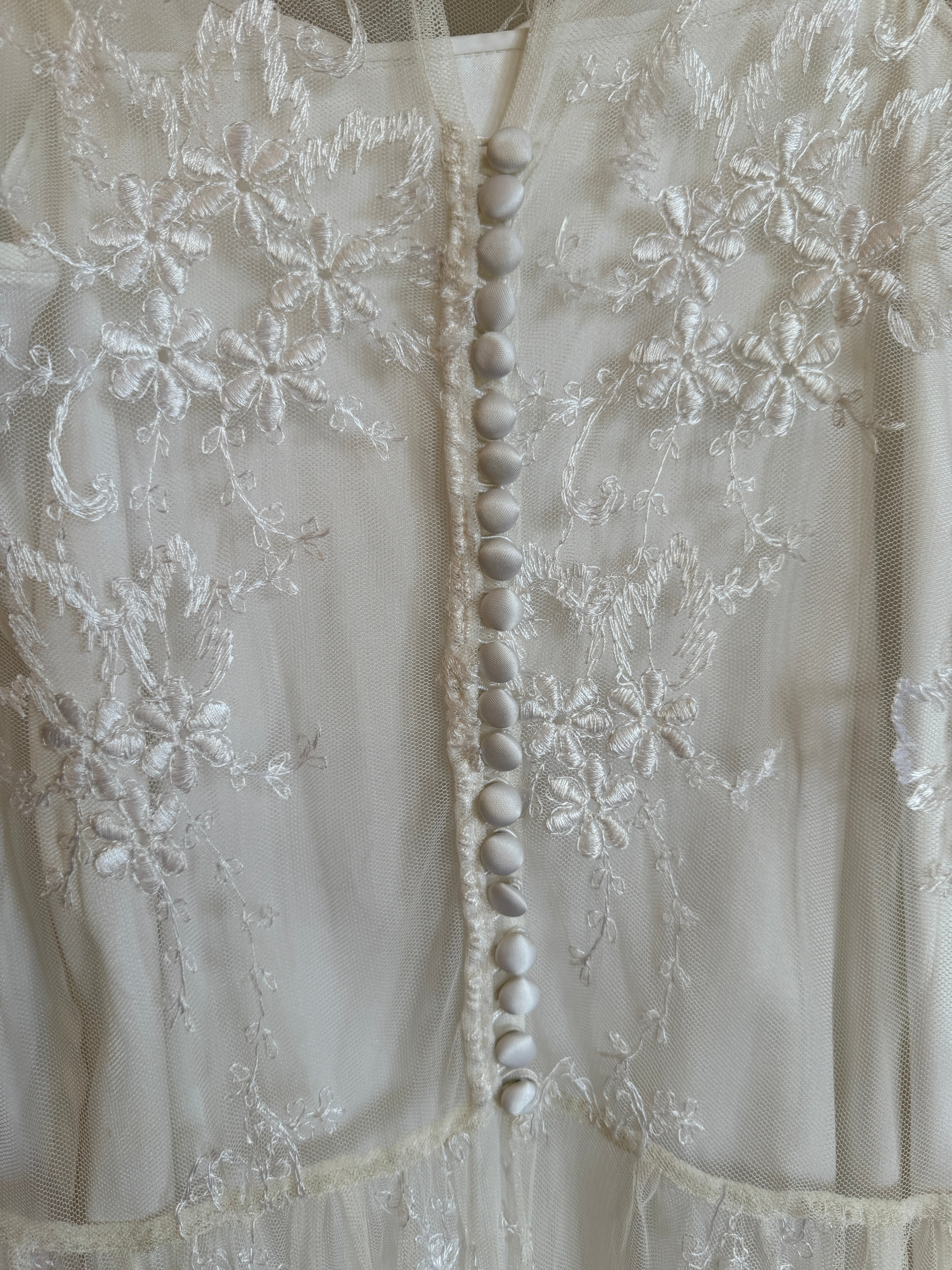 Vintage 1920s Mesh Lace Floral Drop Waist Wedding Dress