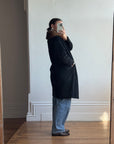 Vintage 60s Noir Pure Wool Mid Length Overcoat with Fur Collar