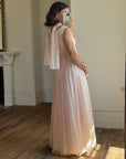 Vintage 60s Chiffon Gathered Pale Pink Maxi Gown
