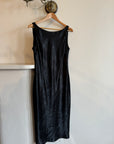 Vintage 90s Black Crinkle Midi Dress