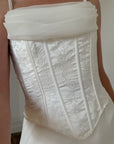 Vintage 90s Cowl Neck Jacquard Bodice Satin Wedding Dress