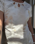 Vintage Ivory Satin Keyhole Embroidered Bridal Mini Dress