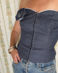 Vintage 90s Australian Made Denim Bustier With Rosette