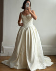 Vintage 90s Pleated Jacquard Satin Wedding Gown