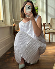 Vintage Embroidered White Satin Drop Waist Dress