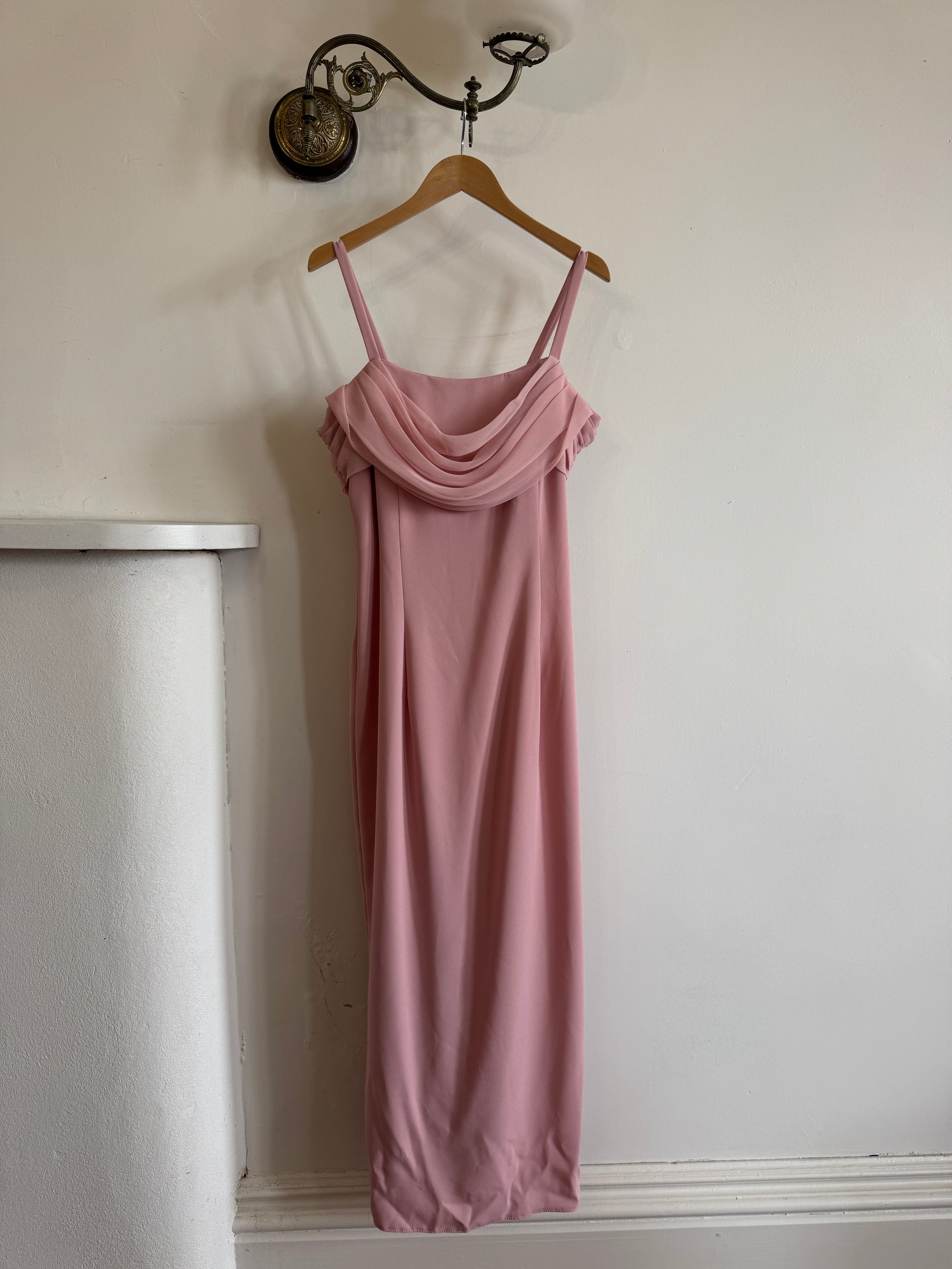 Vintage 90s Crepe Cowl Neck Slip Dress Dusty Rose