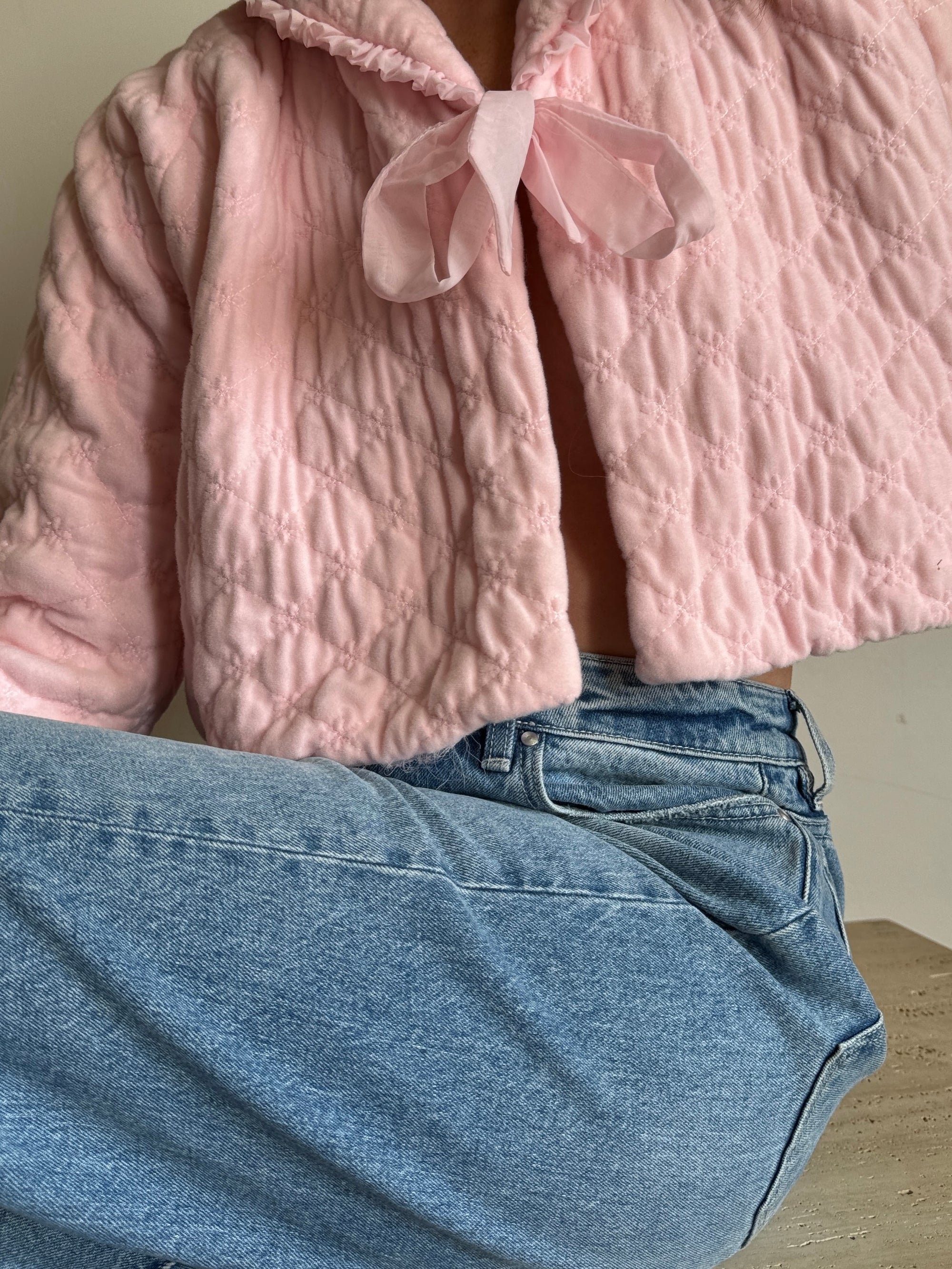 Vintage Quilted Crop Cardi with Bow