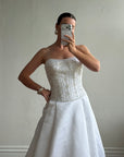 Vintage Y2K Crystal Satin Pleated Wedding Gown