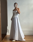 Vintage 90s Beaded Tassel Strapless Satin Wedding Gown