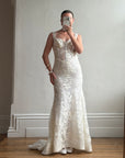 Vintage Y2K Italian Sheer Embroidered Naked Bustier Wedding Gown